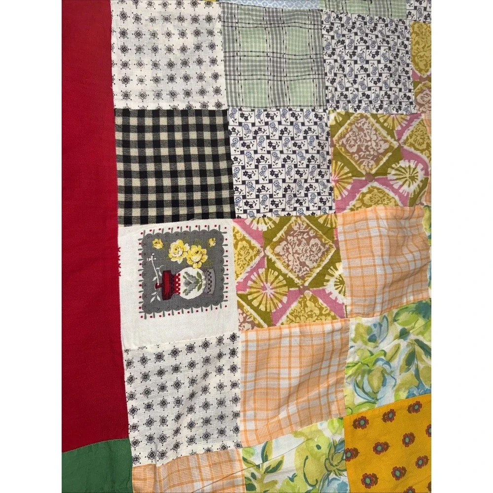 Vintage Handmade Patchwork Quilt Bedspread 95X77 In Farmhouse No Filling READ